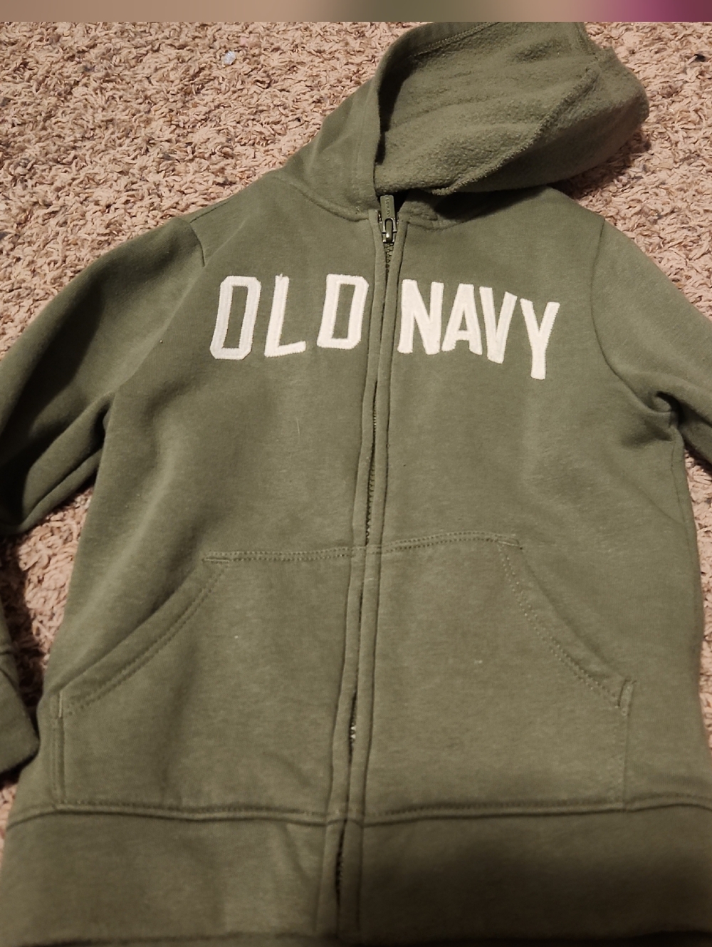 Old Navy Kids Olive Green Full-Zip Hoodie with White Logo